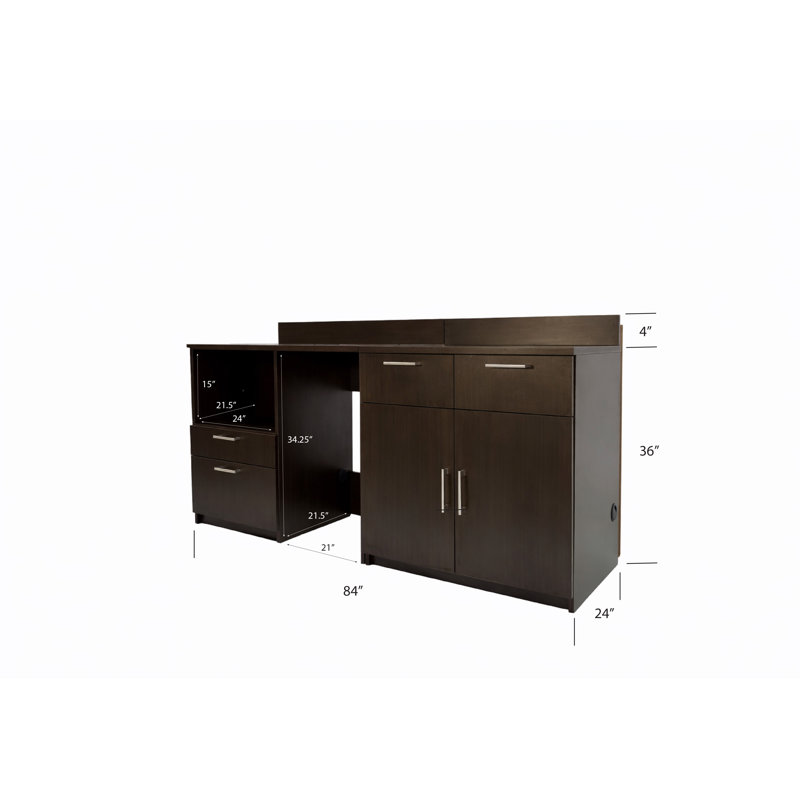 Armoire de rafraîchissement de bureau avec tablette pour micro-ondes et mini-réfrigérateur - Station de café commerciale entièrement assemblée - l 84 po x P 24 po x H 36 po