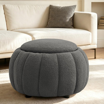 30" Round Upholstered Storage Ottoman with Hidden Storage
