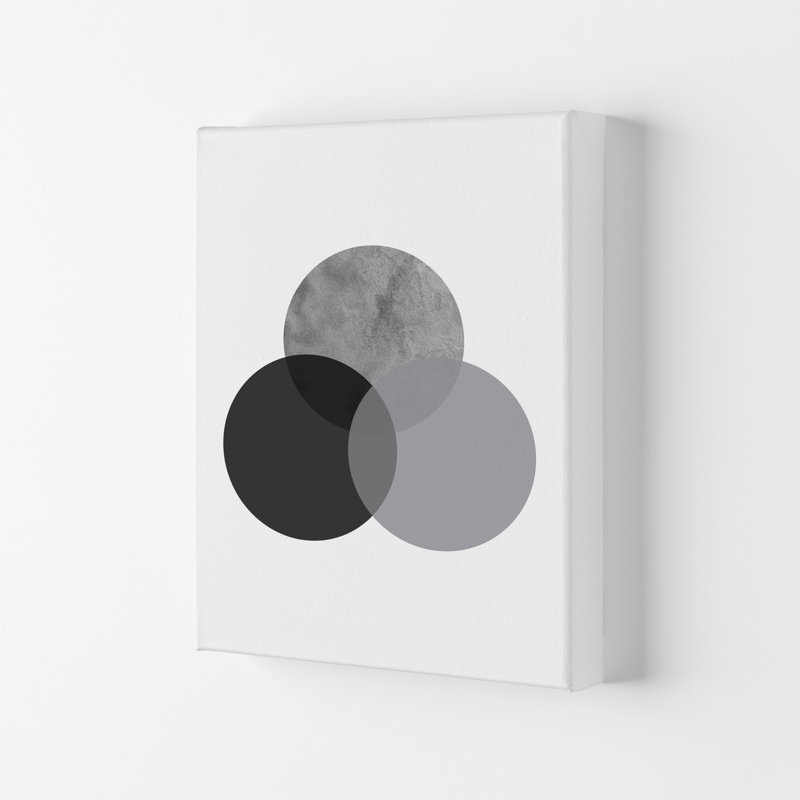 Geometric Grey And Black Circles by Pixy Paper - Print, 29.7cm H x 21cm W x 4cm D, Wrapped Canvas