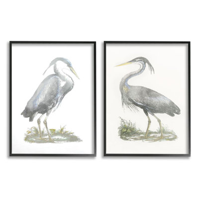 «Minimalist Vintage Cranes Marshland Birds» par John Selby, ensemble de 2 reproductions d'art