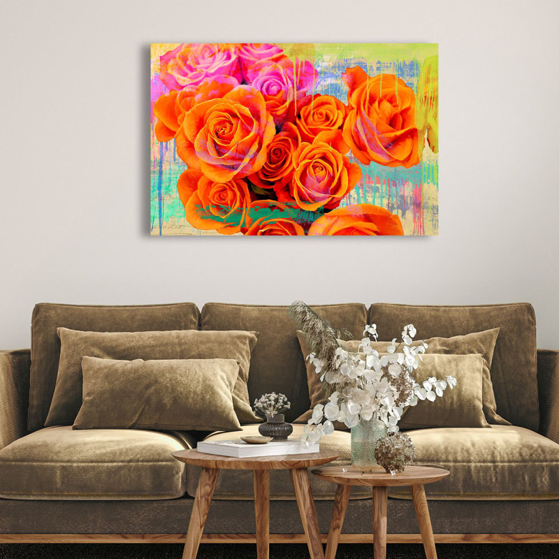 3KP6297 Dripping Roses by Kelly Parr - Wrapped Canvas Painting, 70cm H x 100cm W x 4cm D