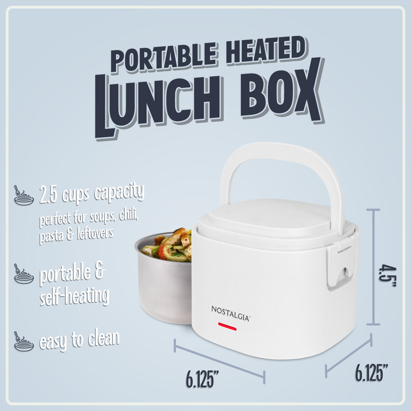 Nostalgia 20 Oz. Portable Heated Lunch Box, White