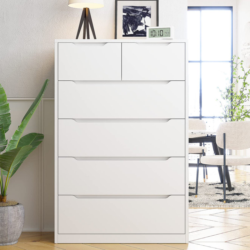 Brichelle 6 - Drawer Dresser, Wood Dressers & Chests of Drawers with Smooth Metal Rail, White