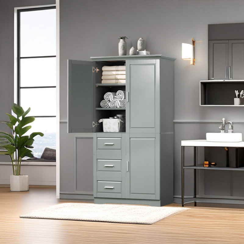 Semele MDF Freestanding Bathroom Cabinet with 3 Drawers and Shelves , Gray