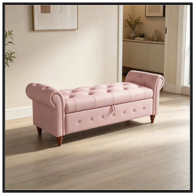 Banc avec siège capitonné et accoudoirs, Rose