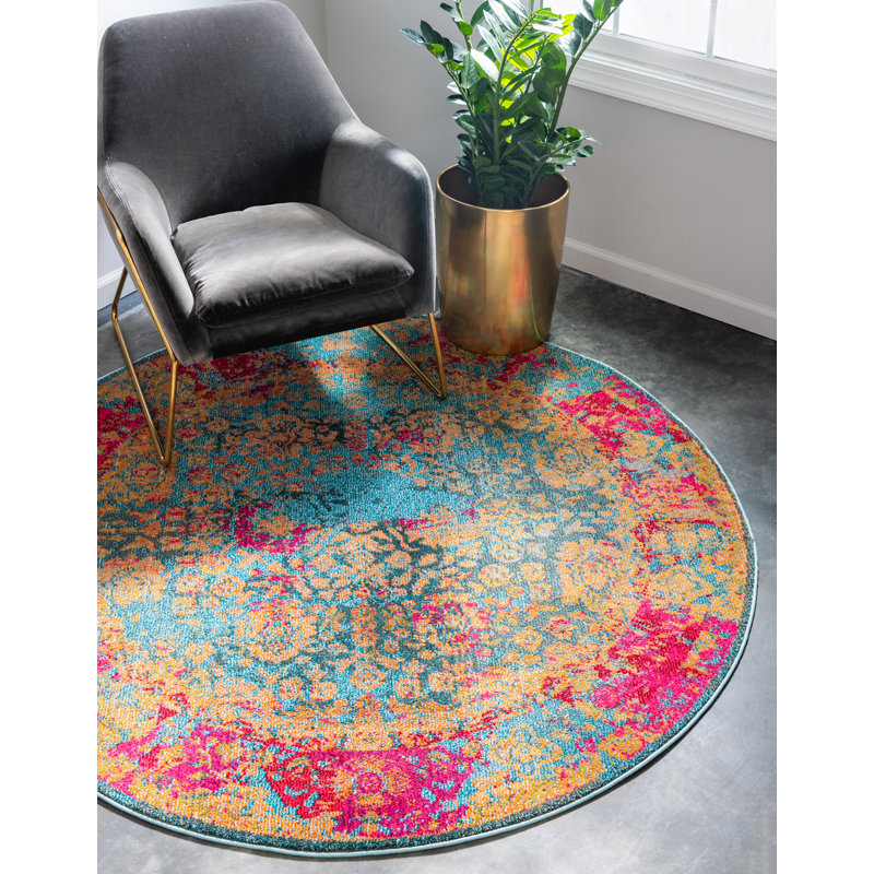 Eddins Washable Oriental Indoor Rug, Round 8'
