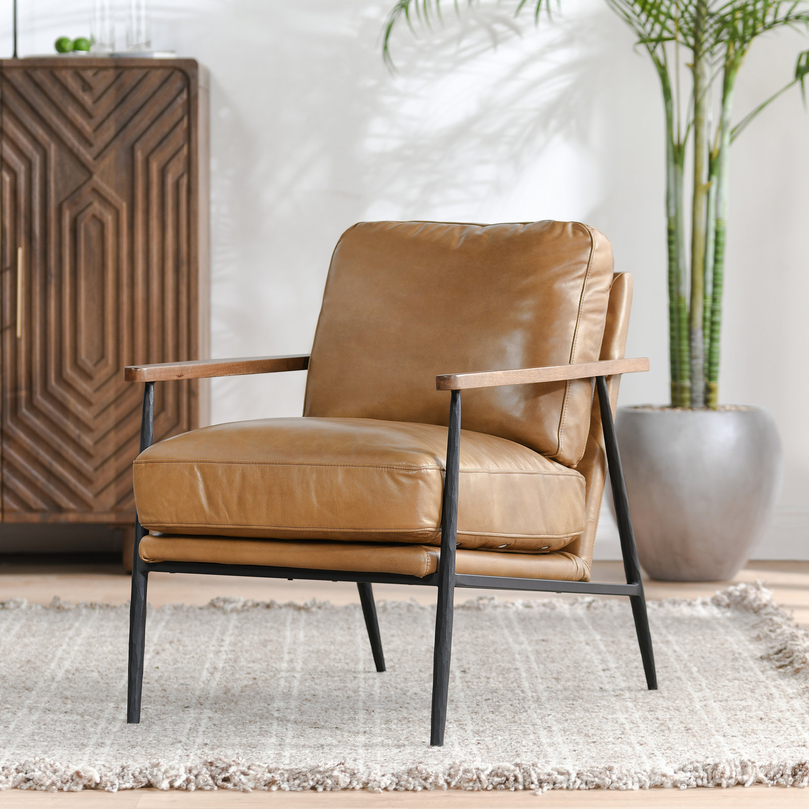 Arnold Genuine Leather Armchair, Antique Brown/Brown