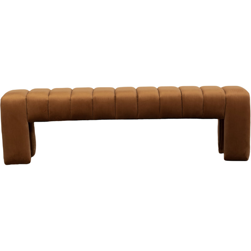 Banc en bois massif Kareem, Velours doux
