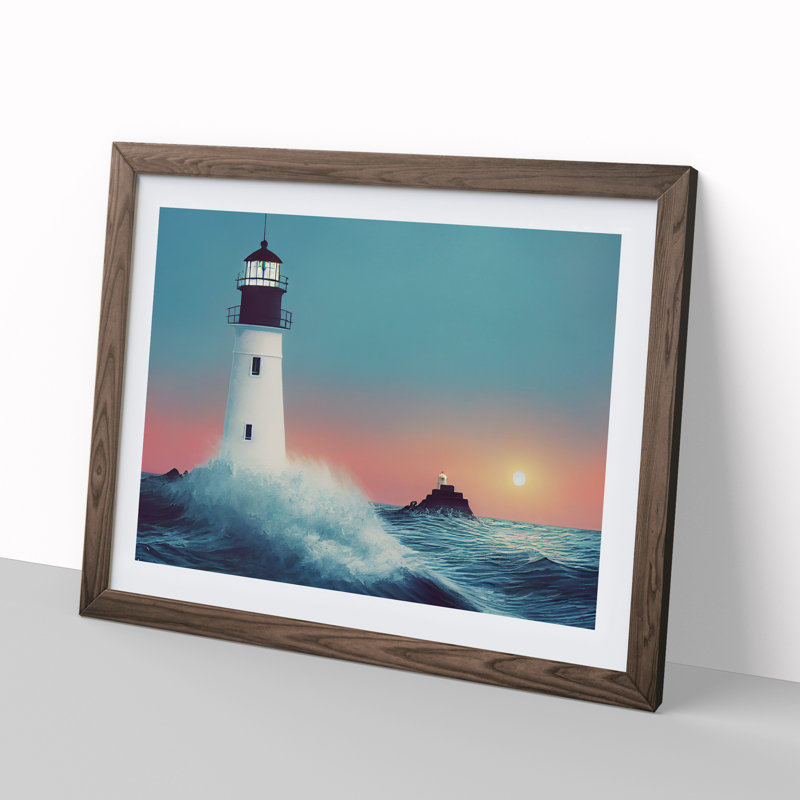 XH1022-6823X Peaceful Lighthouse Sunrise - Picture Frame Print, 34cm H x 46cm W, Brown