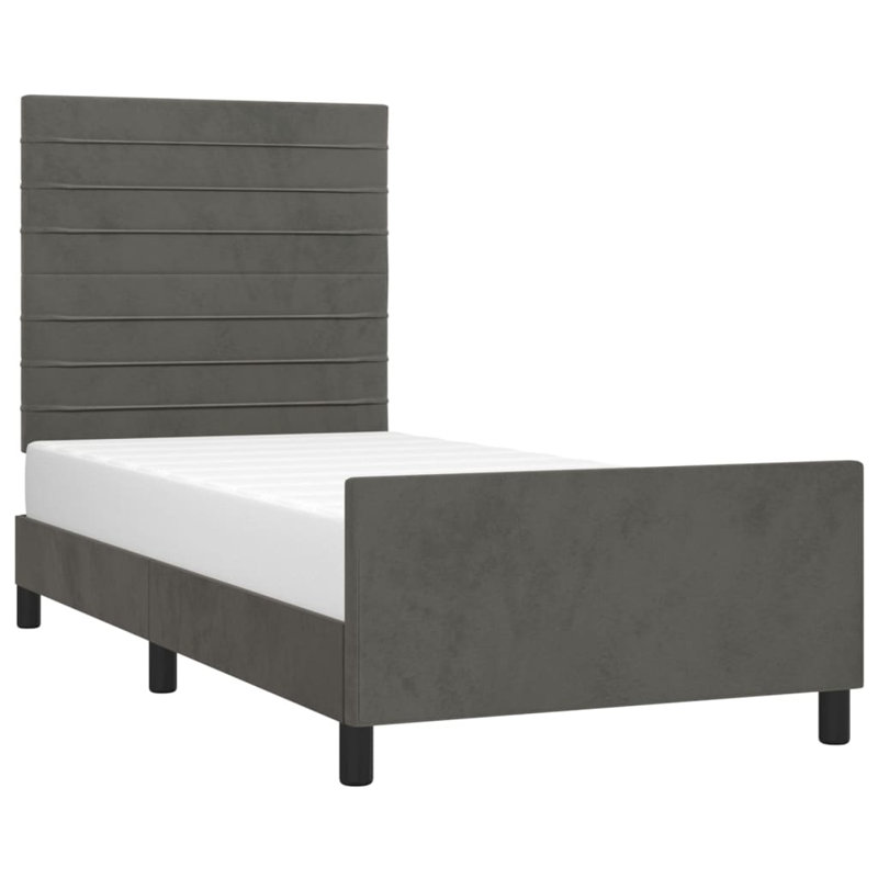 Gadiaga Bed Frame with Headboard, Twin, Velvet, Dark Gray/Black