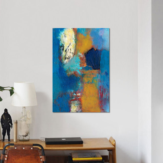 «Rhapsody in Blue II», reproduction d'art sur toile, H 24 po x l 16 po x P 1 po, Papier avec cadre noir, Blanc