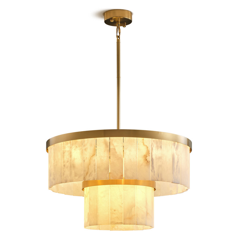 Lustre cylindrique 23,6 "à deux couches pour îlot de cuisine, Doré, 2, 9