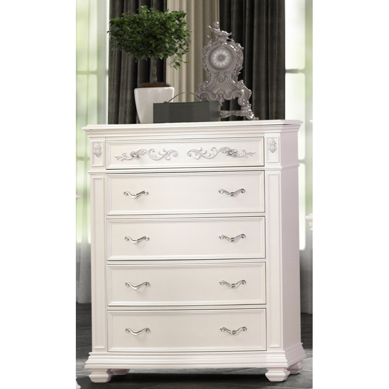 Ensemble de chambre à coucher avec éclairage DEL Lopato, 5 Pcs: Bed, Chest, Dresser, Mirror, Nightstand, Roi
