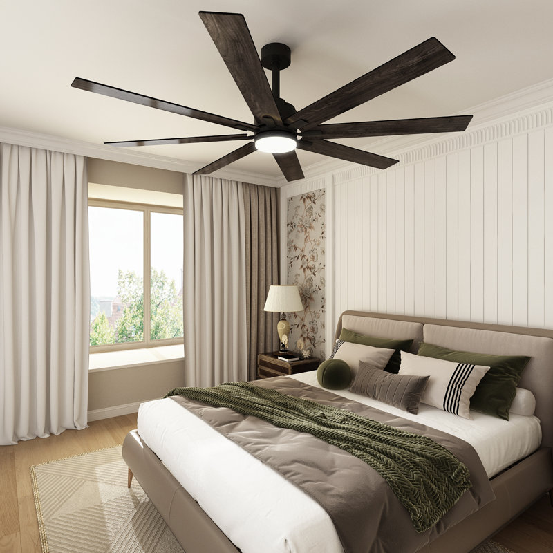 72" Ceiling Fan With Light & Remote – 3-Color LED, 6-Speed Reversible DC Motor, Matte Black Wood Blades