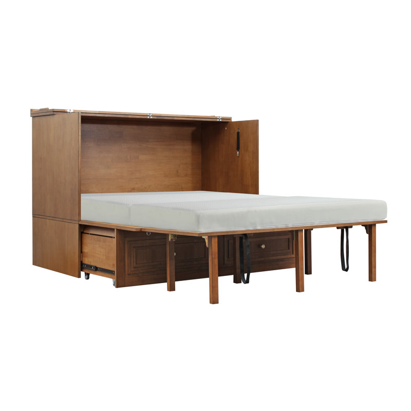 Lit escamotable avec station de charge, grand lit, chêne miel et matelas de 8 po Pompei, Chêne miel