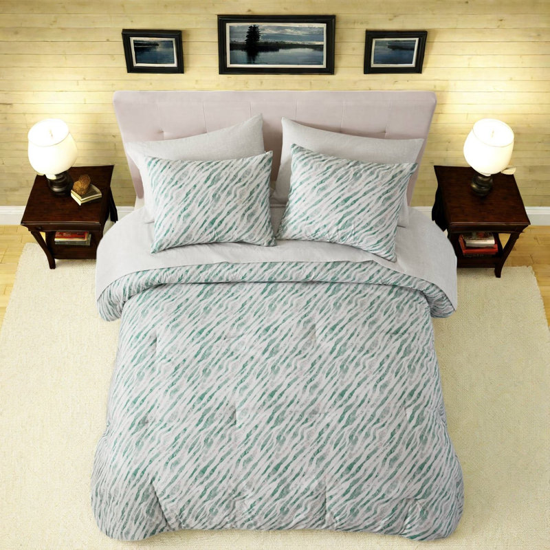 Ensembles de literie vert moderne, ensemble d'édredon en polyester 7 pièces pour lit double