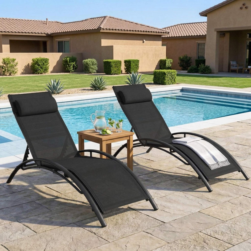 Ensemble de 2 fauteuils inclinables d'extérieur avec dossier réglable à 5 positions pour une utilisation en terrasse près de la piscine