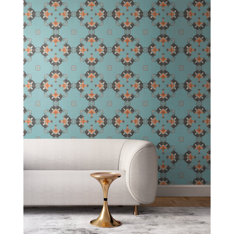 Eva | Diamond Pattern Wallpaper Double Roll, Blue/Gray/Beige/Yellow/Tan