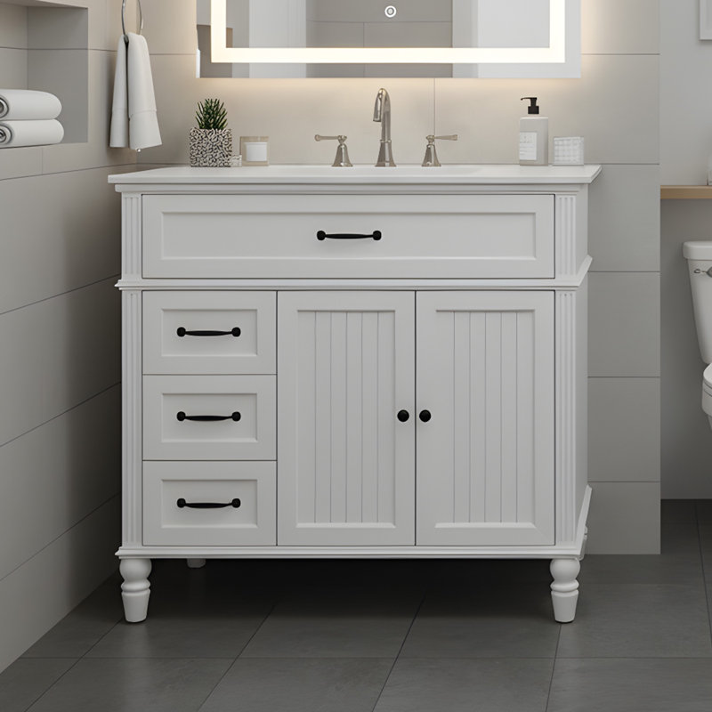 Meuble-lavabo 36 po avec lavabo en céramique, Blanc