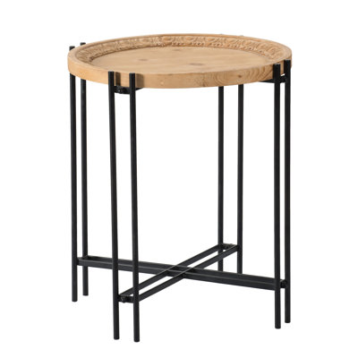 21.5" X 24" Side Table With Wood Surface, Living Room Bedroom Decor, Modern Style, Fir And Iron Magnificent Top, 24", For Bedroom, Aesthetic, &