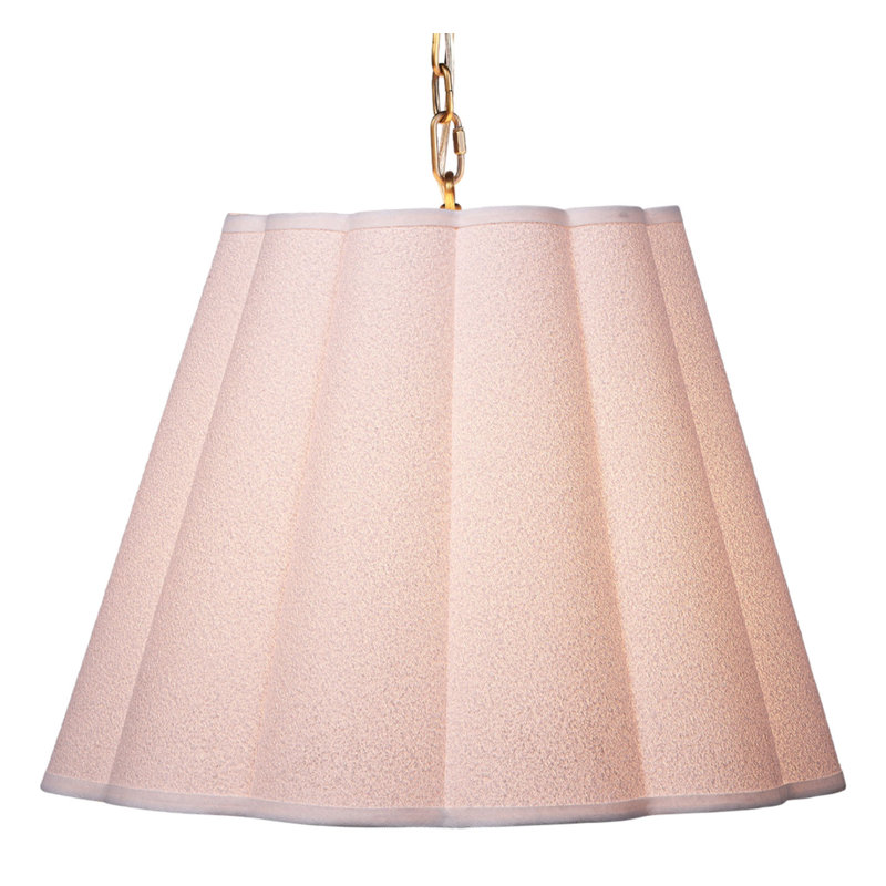 Scalloped 1-Light Pendant, Boucle Linen, White