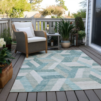 Machine Washable Indoor/Outdoor Claudian ACN1241 Teal Rug