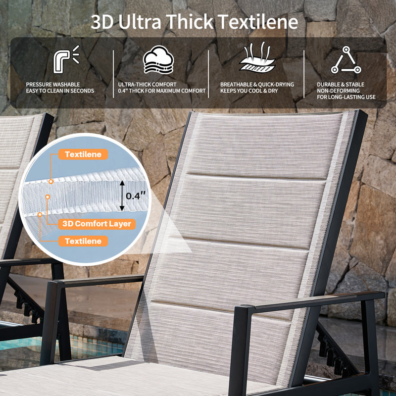 Outdoor Aluminum Chaise Lounge with 3D Double-Layer Textilene and 6-Position Adjustable Backrest