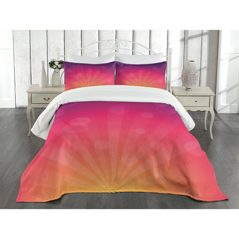 King Size Pink and Orange Quilted Bedspread Set