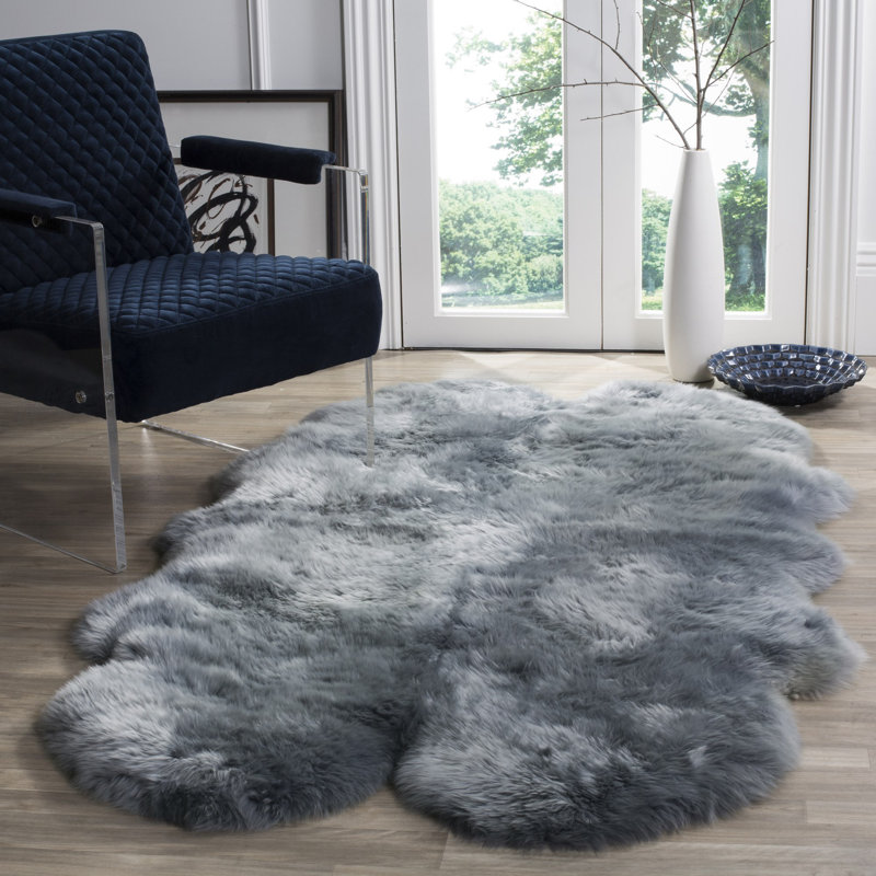 Solid Colour Sheepskin Area Rug, Rectangle 109 x 180cm