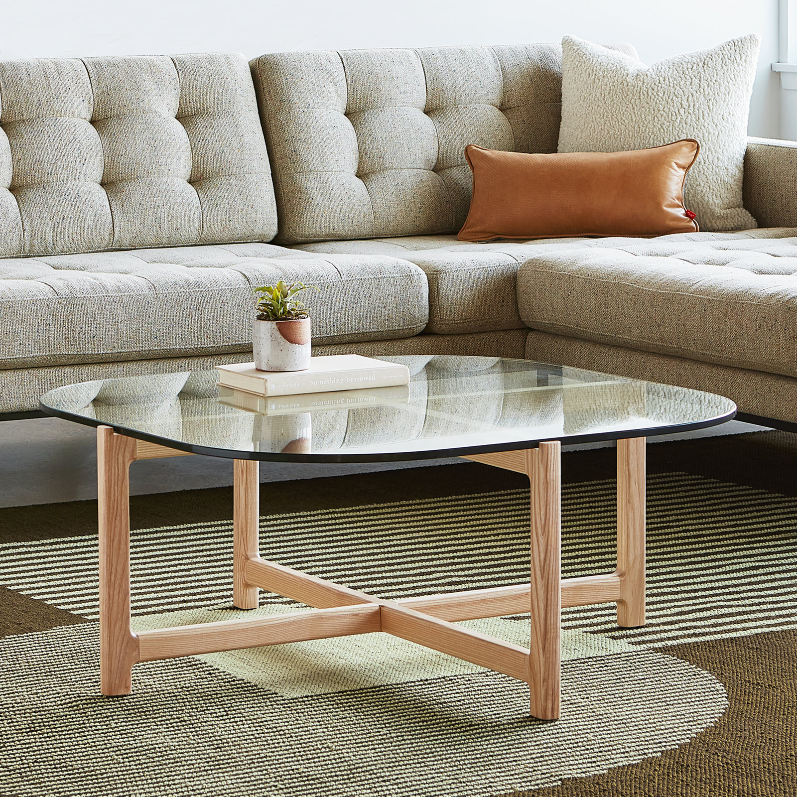 Quarry Solid Wood Coffee Table, Clear Glass, Ash Natural