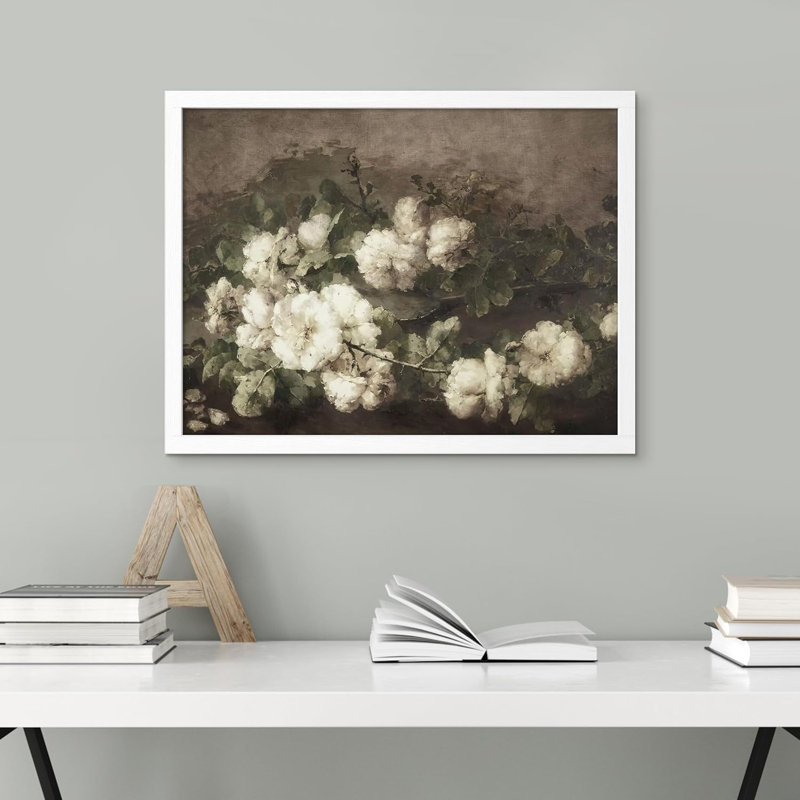 " Still Life White Flower Wall Art Natural Landscape Country Farmhouse Vintage Painting Print " Graphic Art Print, White