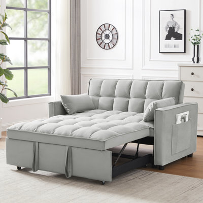 Velours convertible avec lit escamotable et lit réglable à 3 niveaux en tissu gris
