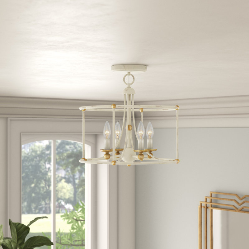 Ashling 4 - Light 15.75'' Unique Drum Semi Flush Mount, White/Gold