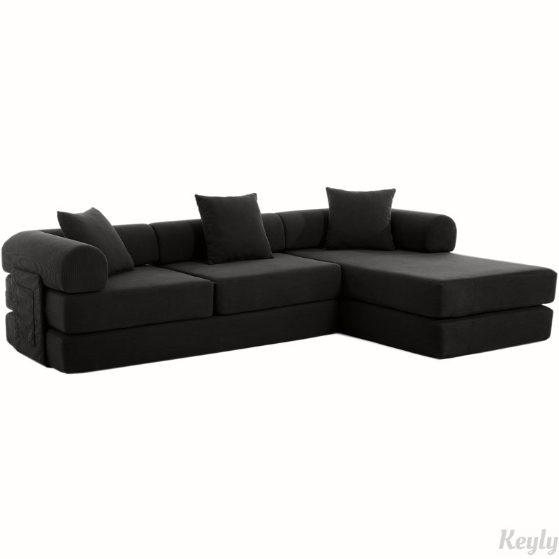 107'' Folding Cloud sofas Modular Sectional Sofa, DIY ,No Assembly, Black