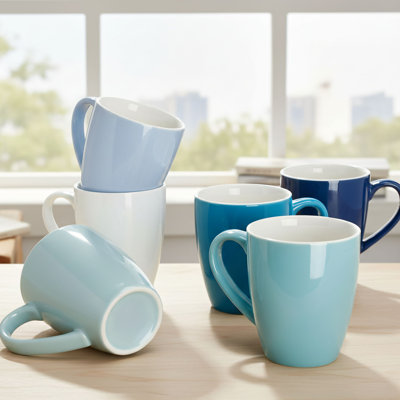 Paquet de 6 tasses à café en porcelaine de 16 oz de couleur bleue, parfaite pour les lattes, les cappuccinos, les thés chauds, les mochas et les boissons au cacao.