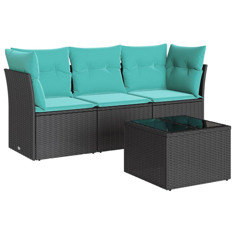  Ensemble de canapé de patio 4 pièces avec coussins en rotin de polyester brun, Bleu clair, Noir