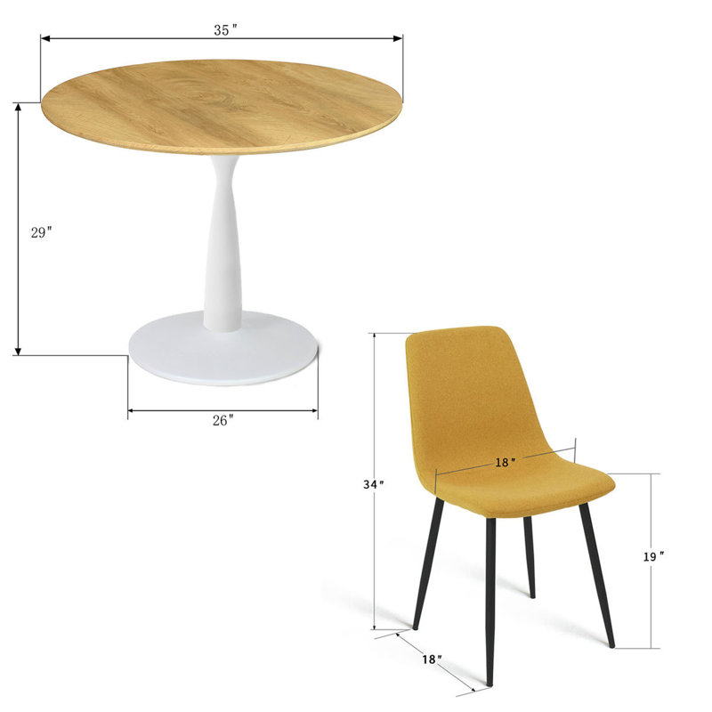 Bassey 4-Person Dining Set with 35" W Round Pedestal Table, Yellow, White