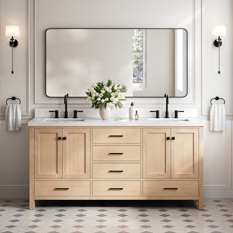 Ensemble de meuble-lavabo double 73 po Cambridge, Noir mat, Chêne