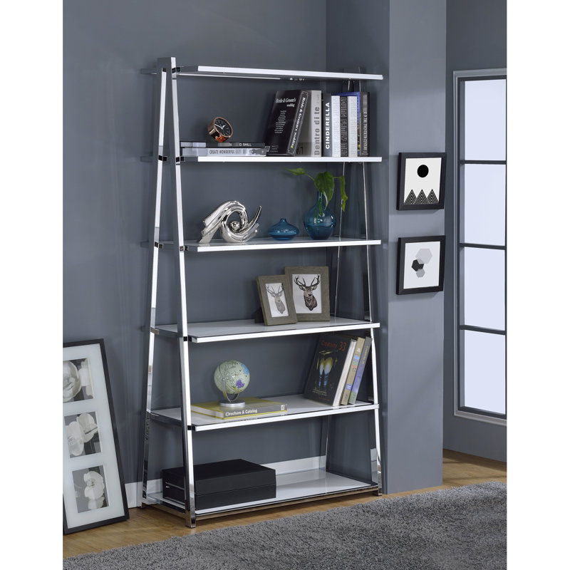 Rectangular Bookshelf With High Gloss Finish And Frame - 6 Shelf Unit, & Veneer, 10Lbs Weight Limit Per Trimmed Fixed Shelves, Capacity