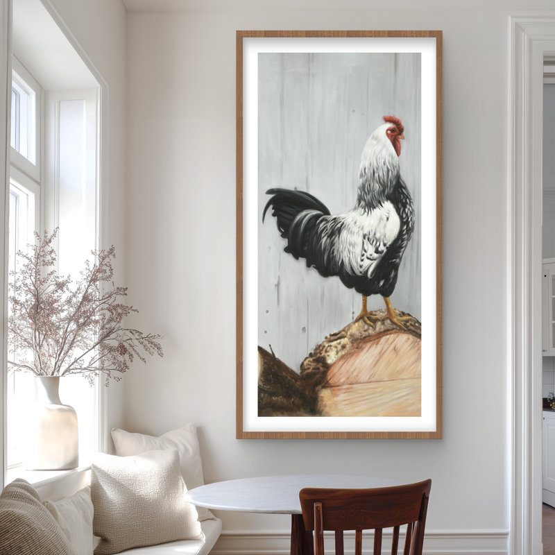 Wyandotte Rooster - reproduction matte encadrée pour la décoration intérieure, H 48 po x l 24 po, Brun