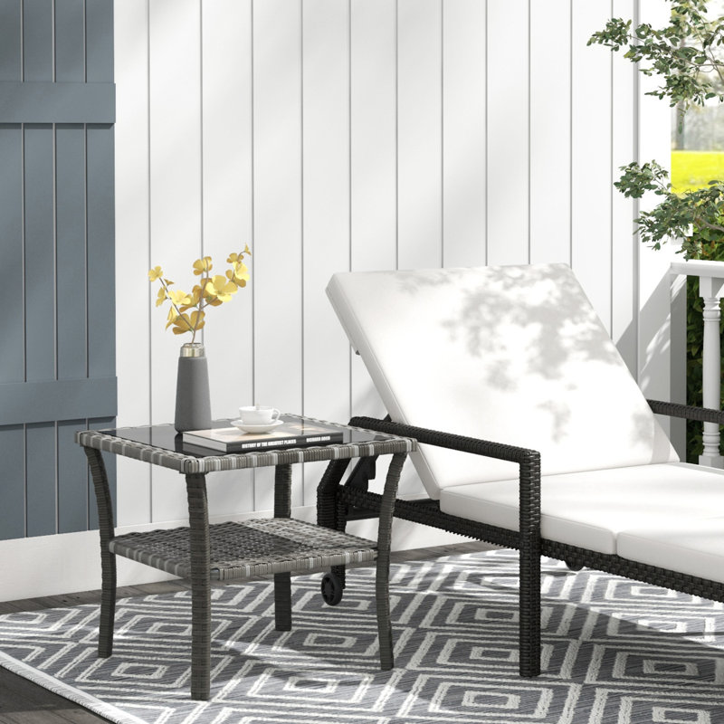 Outsunny Rattan Side Table, Outdoor End Table With Storage Shelf, Aluminum Frame Square, Coffee Table With Tempered Glass Top, Mixed Gray