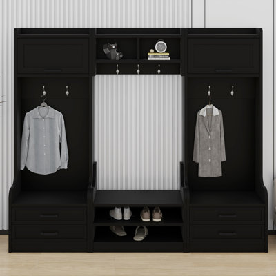 4-In-1 Detachable Hall Tree With Storage And Hooks, Multiple Functions Hallway Coat Rack With Storage Drawers And Cabinet, Shoe Bench For Entryway Hallway
