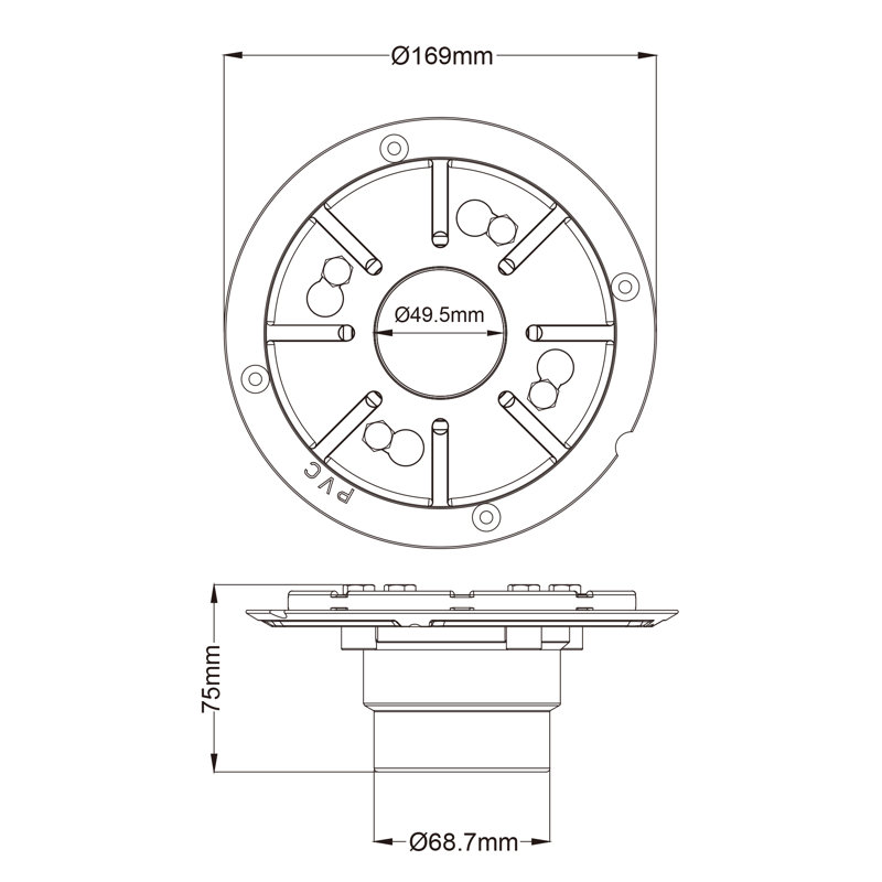 PVC Round Shower Drain Base 6.7 W Linear Grid with Overflow Included