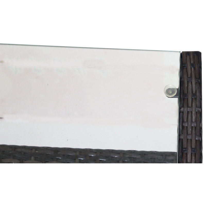 Table basse d'extérieur brune avec surface en verre trempé, 34,6 x 20,5 x 17,7 pouces, protégée, outils d'assemblage disponibles facilement