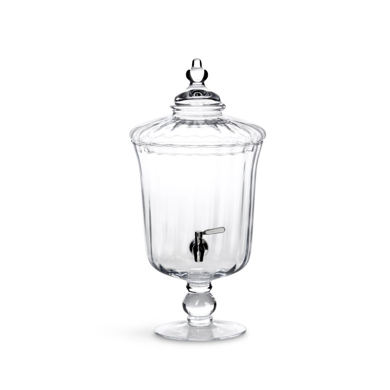 Clear Glass Pedestal Beverage Dispenser with Finial Lid