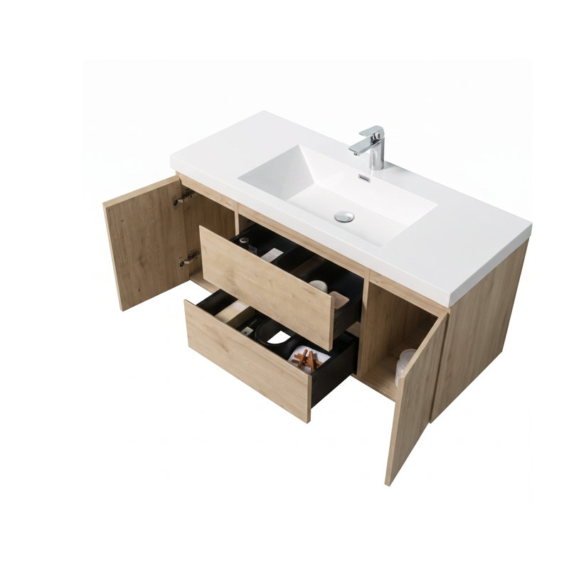 Ensemble de meuble-lavabo simple 48 po avec plateau en résine intégré 48 po, Chêne
