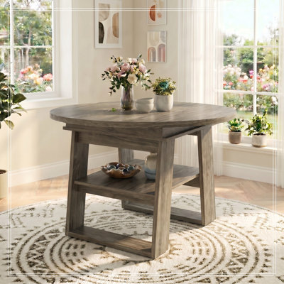 Extendable Round Dining Table with Built-In Flip-Up Extension Leaf