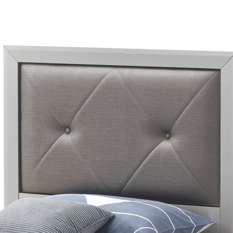 Chataignier Vegan Leather Standard Bed, Twin, Silver/Champagne