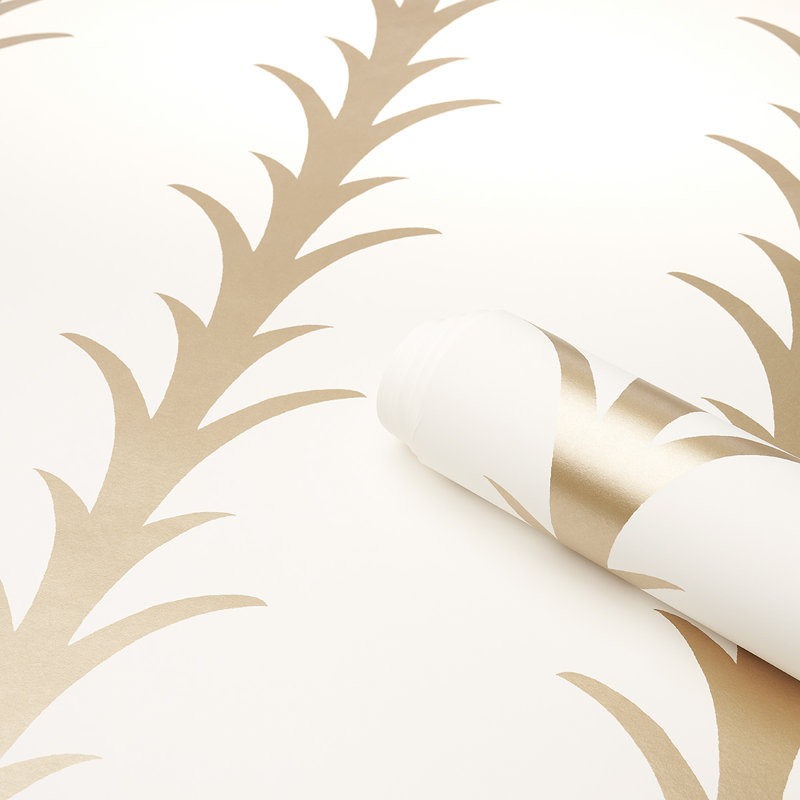 Papier peint à rayures Acanthus, Doré / ivoire