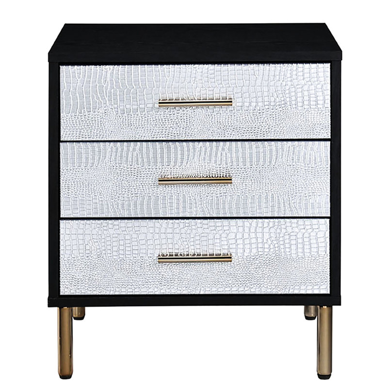 Table de chevet 3 avec tiroir en douceur - noir, argent et or pour une grande capacité de rangement dans la chambre à coucher